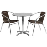 27.5'' Round Aluminum Indoor-Outdoor Table with 2 Rattan Chairs