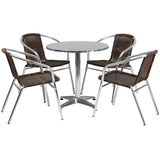 27.5'' Round Aluminum Indoor-Outdoor Table with 4 Rattan Chairs