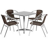 27.5'' Square Aluminum Indoor-Outdoor Table with 4 Rattan Chairs