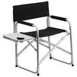 Aluminum Folding Camping Chair with Table and Drink Holder in Black