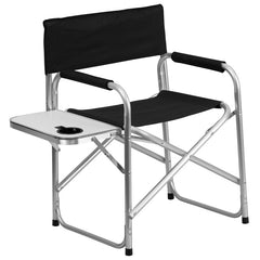 Aluminum Folding Camping Chair with Table and Drink Holder in Black