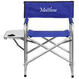 Personalized Aluminum Folding Camping Chair with Table and Drink Holder in Blue