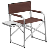 Aluminum Folding Camping Chair with Table and Drink Holder in Brown