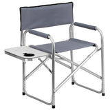Aluminum Folding Camping Chair with Table and Drink Holder in Gray