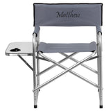 Personalized Aluminum Folding Camping Chair with Table and Drink Holder in Gray