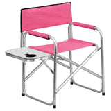 Aluminum Folding Camping Chair with Table and Drink Holder in Pink