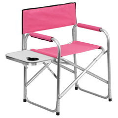 Aluminum Folding Camping Chair with Table and Drink Holder in Pink