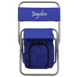 Personalized Kids Folding Camping Chair with Insulated Storage in Blue