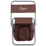 Personalized Kids Folding Camping Chair with Insulated Storage in Brown