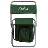 Personalized Kids Folding Camping Chair with Insulated Storage in Green