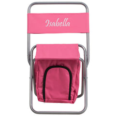 Personalized Kids Folding Camping Chair with Insulated Storage in Pink