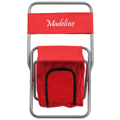 Personalized Kids Folding Camping Chair with Insulated Storage in Red