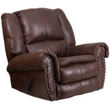 Contemporary, Breathable Comfort Padre Espresso Fabric Rocker Recliner with Brass Accent Nails