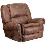 Contemporary, Breathable Comfort Padre Almond Fabric Rocker Recliner with Brass Accent Nails
