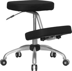 Mobile Ergonomic Kneeling Chair in Black Fabric with Silver Powder Coated Frame