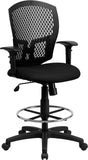 Mid-Back Designer Back Drafting Chair with Padded Fabric Seat and Height Adjustable Arms