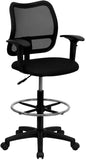 Mid-Back Mesh Drafting Chair with Black Fabric Seat and Height Adjustable Arms