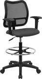 Mid-Back Mesh Drafting Chair with Gray Fabric Seat and Height Adjustable Arms