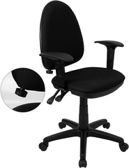 Mid-Back Black Fabric Multi-Functional Swivel Task Chair with Adjustable Lumbar Support and Height Adjustable Arms