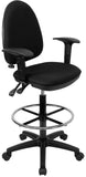 Mid-Back Black Fabric Multi-Functional Drafting Chair with Adjustable Lumbar Support and Height Adjustable Arms