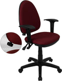 Mid-Back Burgundy Fabric Multi-Functional Swivel Task Chair with Adjustable Lumbar Support and Height Adjustable Arms