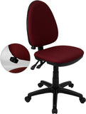 Mid-Back Burgundy Fabric Multi-Functional Swivel Task Chair with Adjustable Lumbar Support