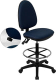 Mid-Back Navy Blue Fabric Multi-Functional Drafting Chair with Adjustable Lumbar Support