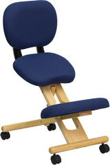 Mobile Wooden Ergonomic Kneeling Posture Chair in Navy Blue Fabric with Reclining Back