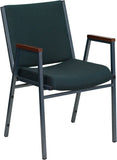 HERCULES Series Heavy Duty, 3'' Thickly Padded, Green Patterned Upholstered Stack Chair with Arms