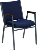 HERCULES Series Heavy Duty, 3'' Thickly Padded, Navy Patterned Upholstered Stack Chair with Arms