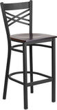 HERCULES Series Black ''X'' Back Metal Restaurant Barstool - Walnut Wood Seat