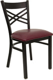 HERCULES Series Black ''X'' Back Metal Restaurant Chair - Burgundy Vinyl Seat