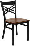 HERCULES Series Black ''X'' Back Metal Restaurant Chair - Cherry Wood Seat