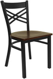 HERCULES Series Black ''X'' Back Metal Restaurant Chair - Mahogany Wood Seat