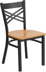 HERCULES Series Black ''X'' Back Metal Restaurant Chair - Natural Wood Seat