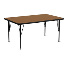 24''W x 48''L Rectangular Activity Table with Oak Thermal Fused Laminate Top and Height Adjustable Preschool Legs