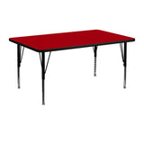 24''W x 48''L Rectangular Activity Table with Red Thermal Fused Laminate Top and Height Adjustable Preschool Legs