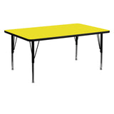 24''W x 60''L Rectangular Activity Table with 1.25'' Thick High Pressure Yellow Laminate Top and Height Adjustable Preschool Legs