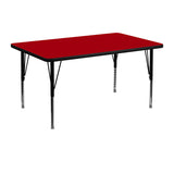 30''W x 48''L Rectangular Activity Table with Red Thermal Fused Laminate Top and Height Adjustable Preschool Legs