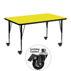 Mobile 30''W x 48''L Rectangular Activity Table with 1.25'' Thick High Pressure Yellow Laminate Top and Height Adjustable Preschool Legs