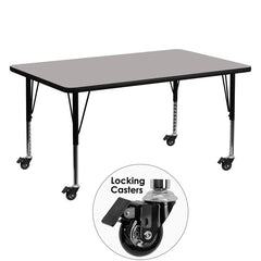 Mobile 30''W x 60''L Rectangular Activity Table with 1.25'' Thick High Pressure Grey Laminate Top and Height Adjustable Preschool Legs