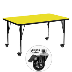 Mobile 30''W x 60''L Rectangular Activity Table with 1.25'' Thick High Pressure Yellow Laminate Top and Height Adjustable Preschool Legs