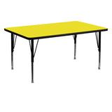 30''W x 60''L Rectangular Activity Table with 1.25'' Thick High Pressure Yellow Laminate Top and Height Adjustable Preschool Legs