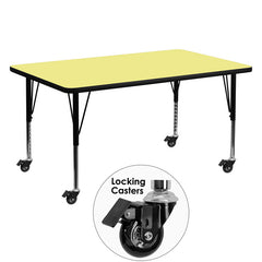 Mobile 30''W x 60''L Rectangular Activity Table with Yellow Thermal Fused Laminate Top and Height Adjustable Preschool Legs
