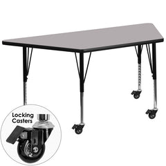 Mobile 30''W x 60''L Trapezoid Activity Table with Grey Thermal Fused Laminate Top and Height Adjustable Preschool Legs