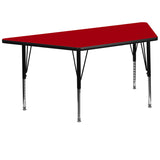 30''W x 60''L Trapezoid Activity Table with Red Thermal Fused Laminate Top and Height Adjustable Preschool Legs