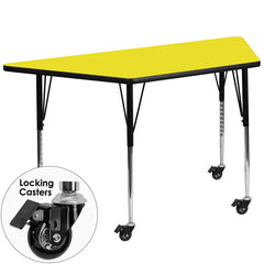 Mobile 30''W x 60''L Trapezoid Activity Table with 1.25'' Thick High Pressure Yellow Laminate Top and Standard Height Adjustable Legs