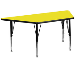 30''W x 60''L Trapezoid Activity Table with 1.25'' Thick High Pressure Yellow Laminate Top and Height Adjustable Preschool Legs