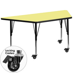 Mobile 30''W x 60''L Trapezoid Activity Table with Yellow Thermal Fused Laminate Top and Height Adjustable Preschool Legs