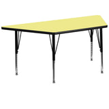 30''W x 60''L Trapezoid Activity Table with Yellow Thermal Fused Laminate Top and Height Adjustable Preschool Legs